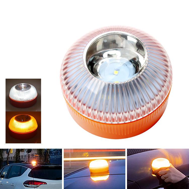 V16 LED Flashlight: White & Yellow Emergency Car Warning Light with Battery, Strong Magnet.