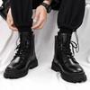 Martin Boots Men's Autumn High-top Platform Locomotive Tooling Boots Black Leather Shoes Men's Mid-top Trendy Shoes British Leather Boots