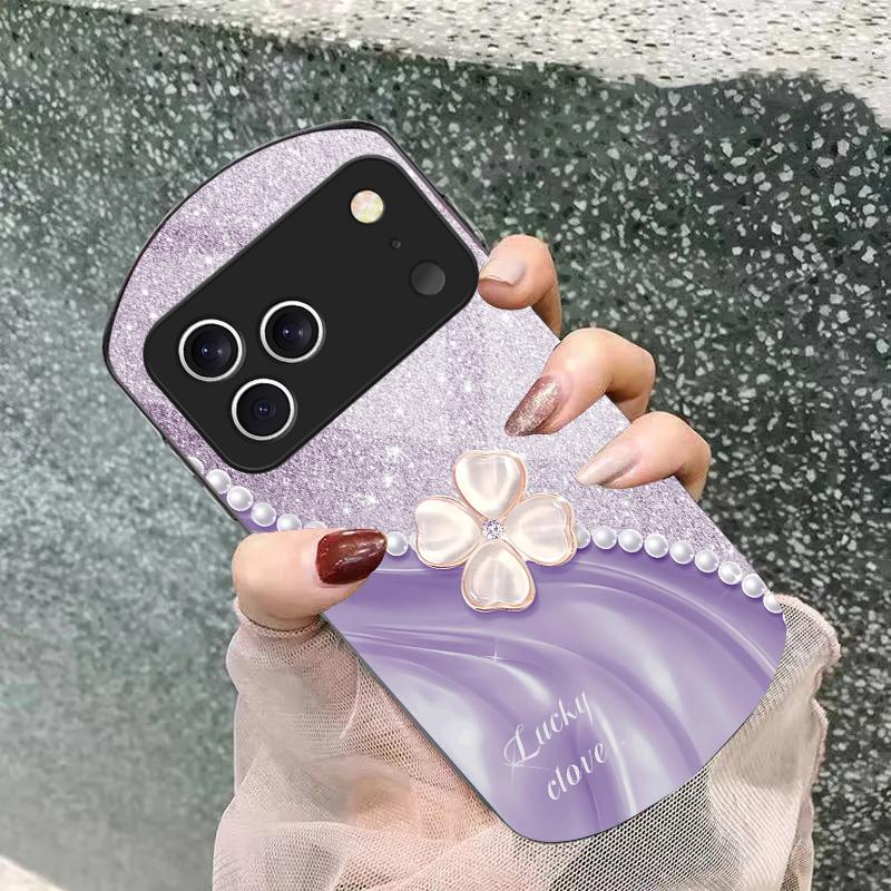 Розовые четырехлистники Для iPhone 17 16 15 14 Pro 13 Plus 12 mini 11 Pro Max XR X S 7 8 6 Эллиптический чехол для телефона из закаленного стекла
