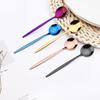 Colorful 4 Pcs Tea Coffee Mixing Spoon Stainless Steel Round Shape Dessert Ice Cream Fruit Spoon Teaspoons Drink Tableware Set
