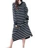 Renrock Slim Striped Long with Chest Pads Women's Dress, Loungewear, Sleeve, Autumn/Spring, 100% Cotton, (Size L)
