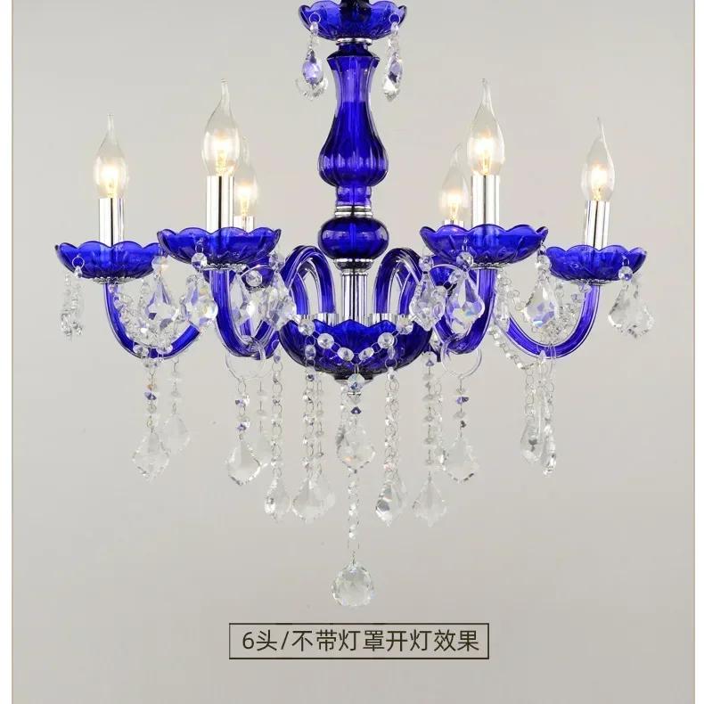 Luxury Blue Crystal Ceiling Chandelier for Living Room Bedroom Decor Hanging Lamps Hotel Restaurant Cafe Lobby Pendant Light