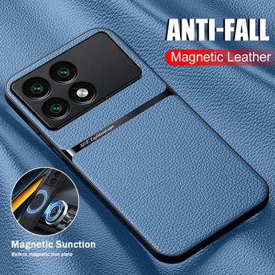 Автомобильный кожаный чехол с магнитным держателем для Xiaomi Poco F6 Pro 5G, мягкий силиконовый противоударный чехол на заднюю панель PocoF6 Poko Little F 6 6Pro F6Pro