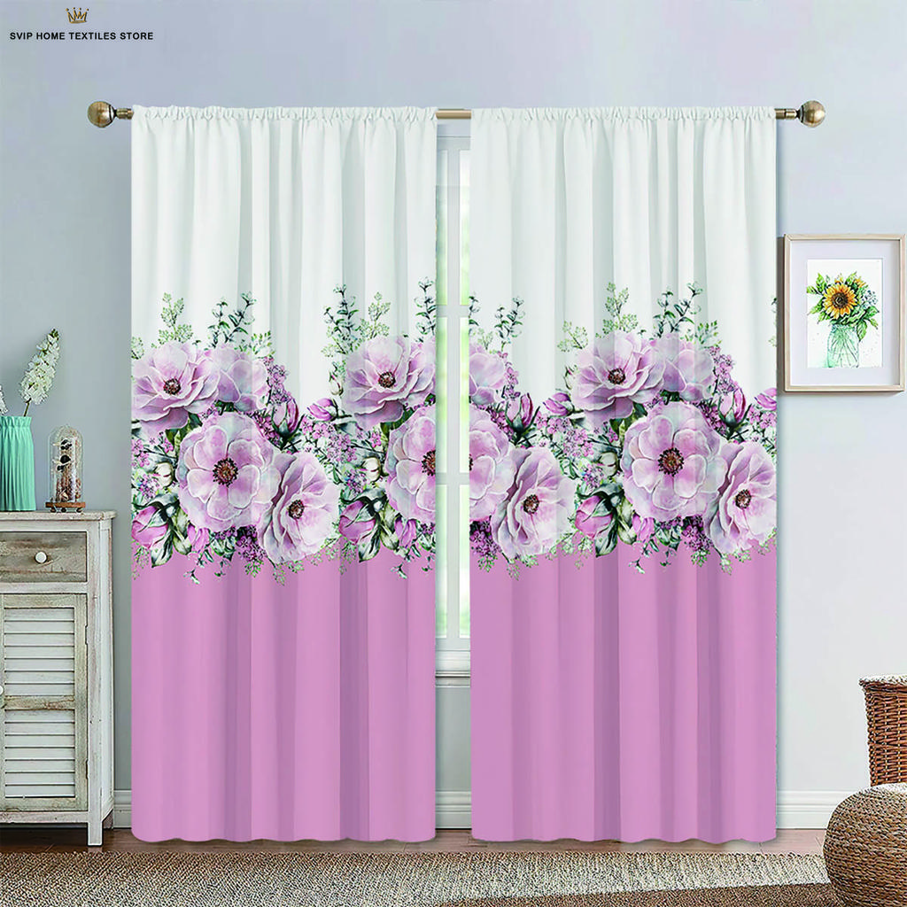 Шторы с цветочным принтом в пасторальном стиле для спальни, гостиной, кухни, декоративные, можно стирать в стиральной машине, комплект из 2 шт.
