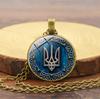 Ожерелье с подвеской Tryzub Ukraine, украинские руны, винтажные узоры, стеклянная цепочка с кабошоном, ожерелья для мужчин и женщин, классические ювелирные изделия
