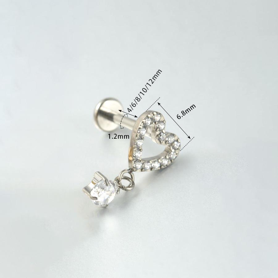 Титановая подвеска в виде зуба 0.9, серьги-пусеты с цирконом: Дизайн «Персиковое сердце и звезда»