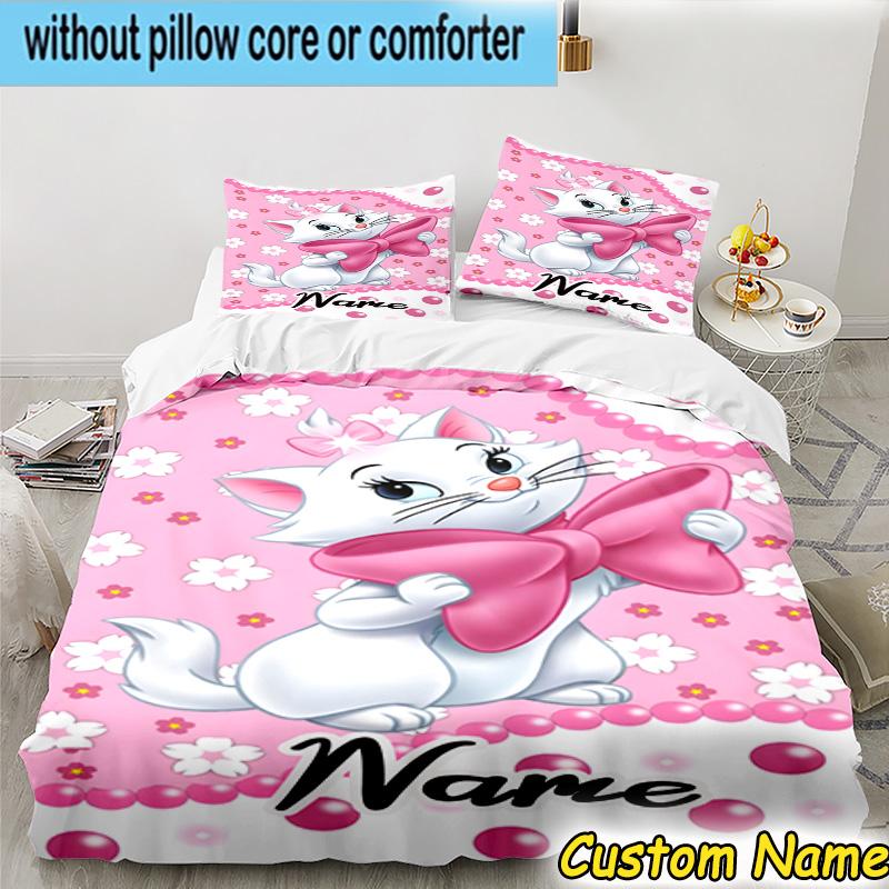 3PCS Custom Name Marie cat Bedding Set Printed Duvet Cover Closure Includes 1 Duvet Cover & 2 Pillowcases for All Seasons Bedroom Decor