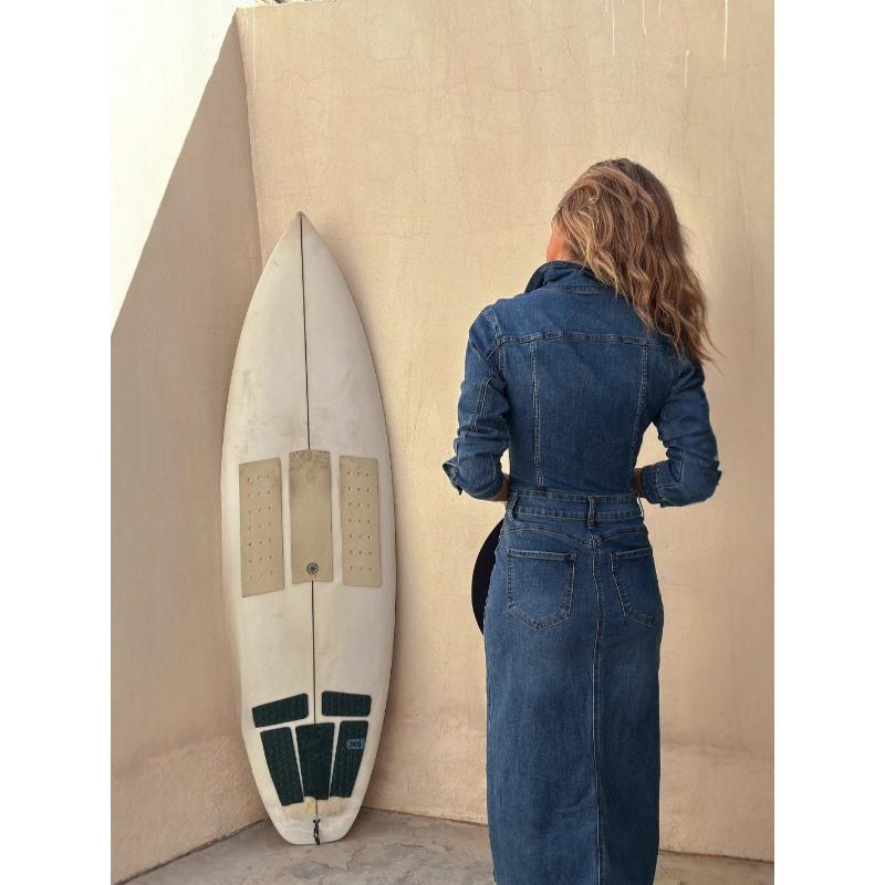 Кнопки Джинсовое Платье Осень Женщины Отложной Воротник Джинсовые Платья Женские Винтажные Повседневные Ковбойские Длинные Платья