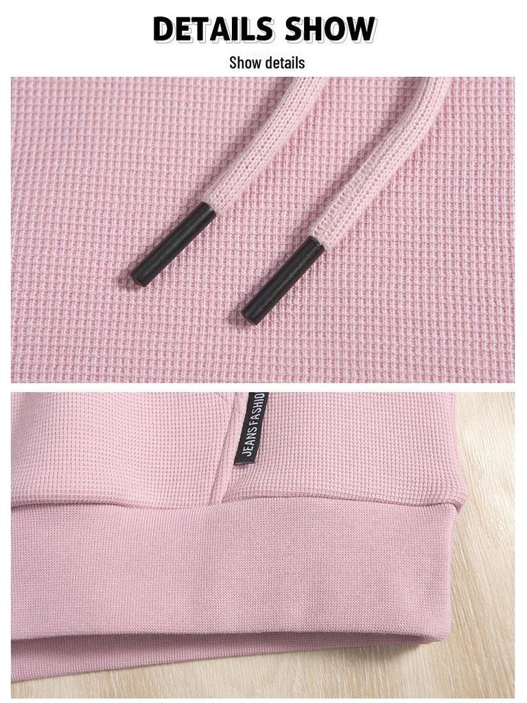 Женская толстовка свободного кроя с капюшоном и вафельной тканью, утепленная, для осени/зимы 2024 г., повседневный ленивый стиль.