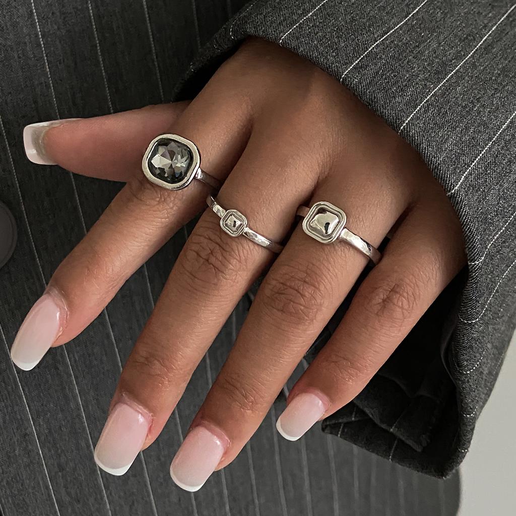 SHIXIN New Elegant Rhinestone Pendant Necklace Earrings Open Ring Set for Women Luxury Simple Multi Layer Stackable Jewelry Set