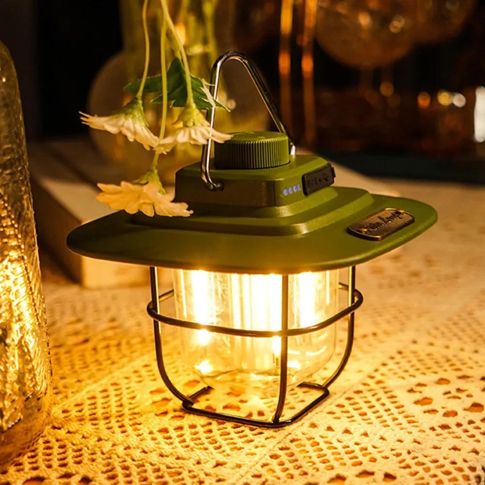 Retro Camping Light Portable Camping Lantern 4500mAh Outdoor Hanging Tent Light for Hiking Climbing Emergency Light Power Bank