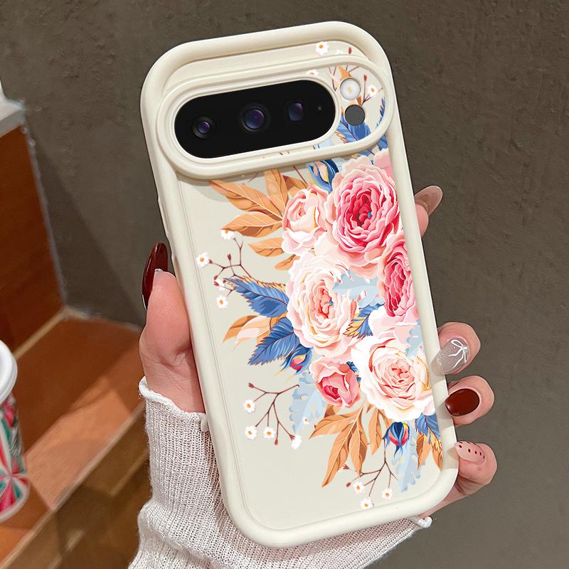 Для Google Pixel 9 8 Pro Xl 8a противоударный желтый розовый цветочный узор силиконовый мягкий защитный чехол для линз однотонный противоударный матовый чехол для телефона