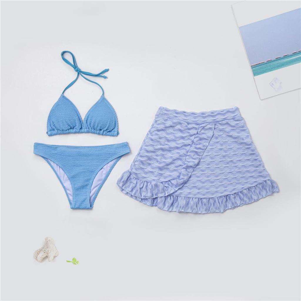 With Skirt Wrinkled Crinlked Halter Bikini Women Swimwear Female Swimsuit Three-pieces Bikini Set Bather Bathing Suit Swim