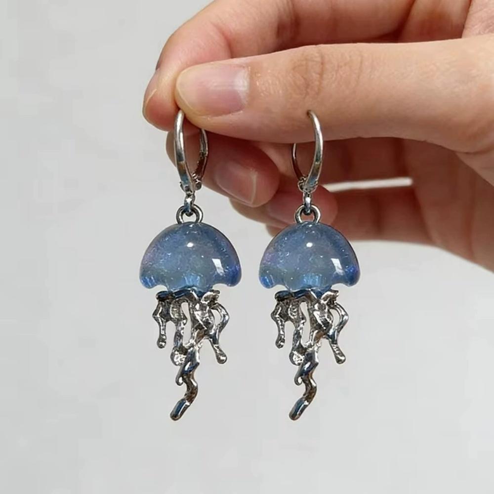 New Geometry Blue Jellyfish Pendant Earrings Necklace Women's Unique Trendy Fashion Sweet Personality Versatile Jewelry Gift