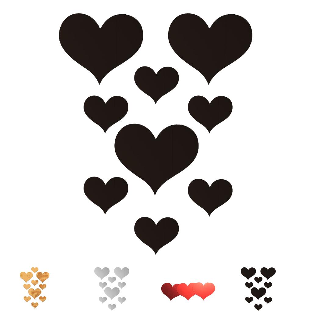 10 шт./компл. Зеркальная наклейка в виде сердца любви, акриловые 3D зеркальные обои, съемные наклейки на стену для гостиной