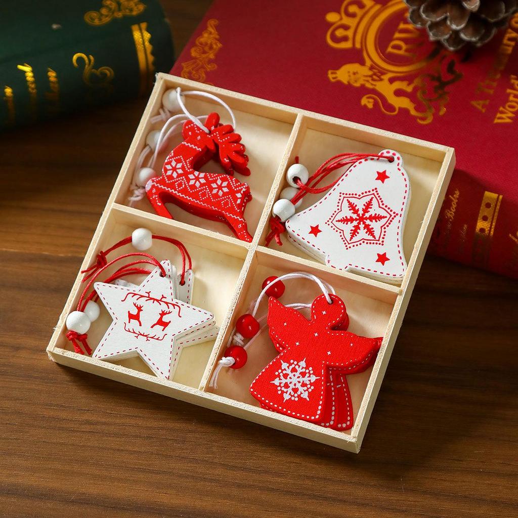 Exquisite Wooden Christmas Tree Ornaments and Small Gift Box