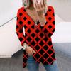 Women Autumn Black Square Printed Long Sleeve T-Shirts Loose V-Neck Plus Size Tee Shirt Tops Comfy Blouse