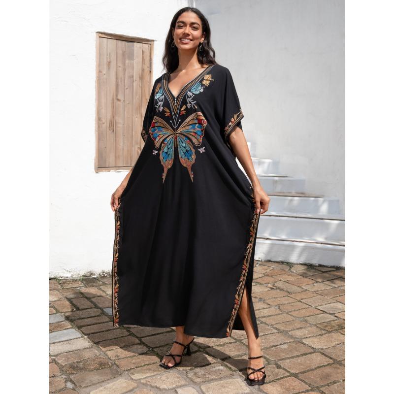 Женская мода лето весна цвет блок принт рукава 1/2 V-образный вырез свободная талия повседневные платья