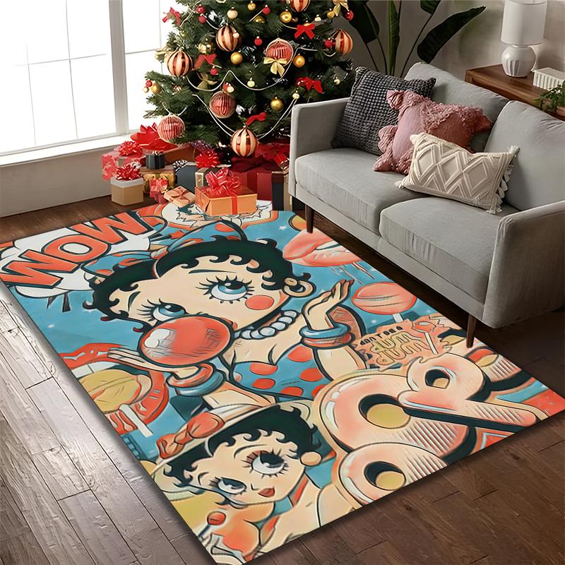 Betty Boop Print Area Rug, Multi-functional Office Chair Sofa Carpet, Easy Clean Carpet for Home and Living Spaces