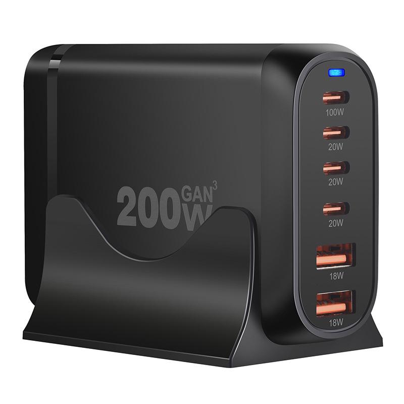 200W GaN Multi-Port PD Fast Charger with 2A4C Ports for Phones & Laptops
