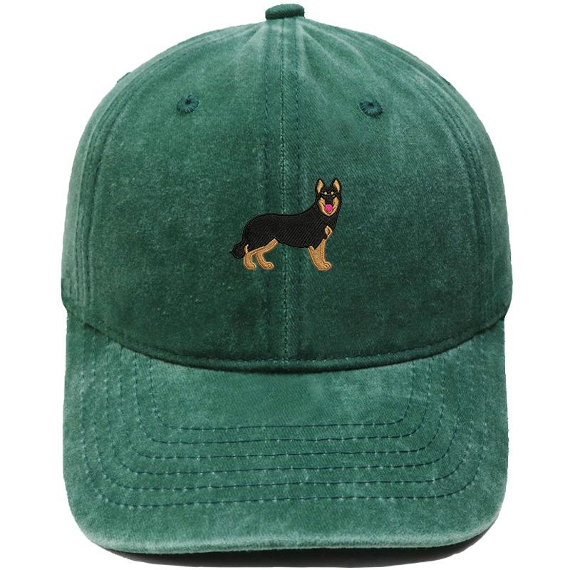 Cartoon German Shepherd Puppy Embroidered Baseball Cap Animal Washed Retro Daddy Hat Men's and Women's Casual Sun Hat