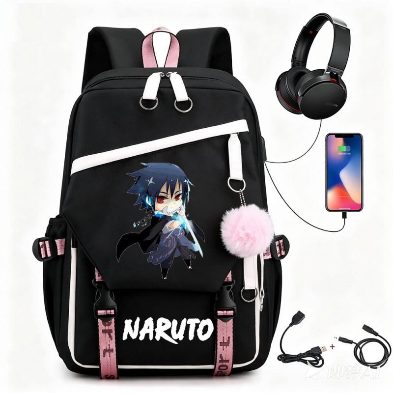 Anime Backpack Students Featuring Uchiha Itachi Design Canvas School Bag With USB Charging Port Unisex Street Style