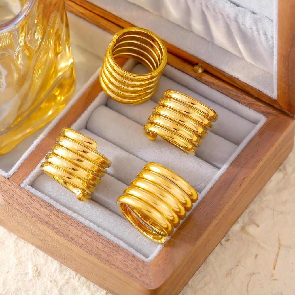 Spring Shape Ring For Women Stainless Steel 18K Gold Plated No Tarnish Women's Aesthetic Spiral Rings Luxury Designer Jewelry