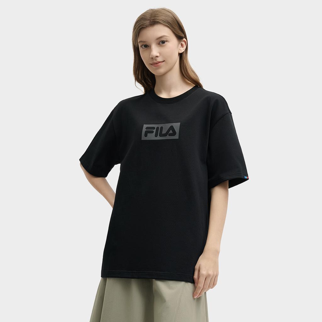 Fila Оригинальная Мода Универсальный Повседневный Удобный Простой Базовый Трикотажная Футболка с Коротким Рукавом и Круглым Вырезом Унисекс Топы Черный F51M529110FBK