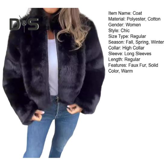 Зимняя женская куртка из толстого искусственного меха, сохраняющая тепло, с высоким воротником, однотонная, с длинными рукавами, для дома, вечеринки, офиса, клуба, отпуска