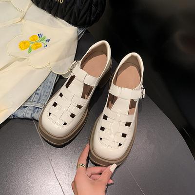 Кожаные сандалии женские летние женские римские туфли на платформе толстом каблуке высоких каблуках полые одинарные туфли плетеные туфли-клетка из свиной кожи