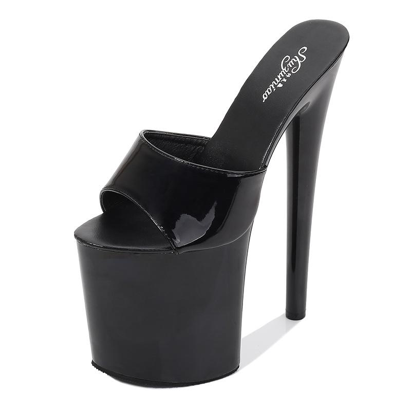 Women's Summer 20cm Super High Stiletto Heels - Patent Leather Sexy Waterproof Platform Slippers