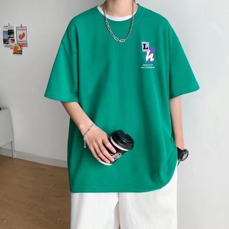 Футболка с коротким рукавом мужская модная брендовая летняя свободная с рукавом пять четвертей модная в стиле минимализма с принтом