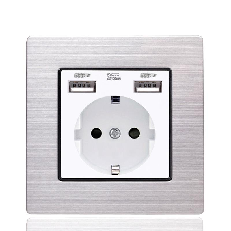 Wall USB Power Socket AC 110V-250V 16A Wall Embedded Double USB EU Standard Outlet Bedroom Socket