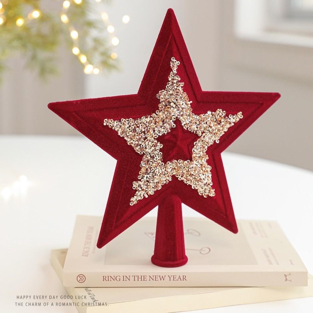 3D Red Glitter Star Christmas Tree Crown Star Christmas Tree Decorations Home Party Decor