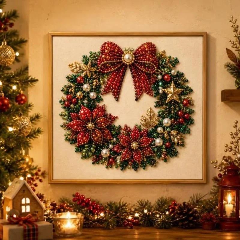 Christmas Pearl Diamond Painting Art Set With Frame DIY Pearl Beads Craft Kit For Adults Beginner Home Decor Wall Art Party Gift