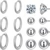 10 пар серег-кольцов с несколькими пирсингами, сверкающие циркониевые серьги-гвоздики, элегантный комплект круглых сережек-гвоздиков