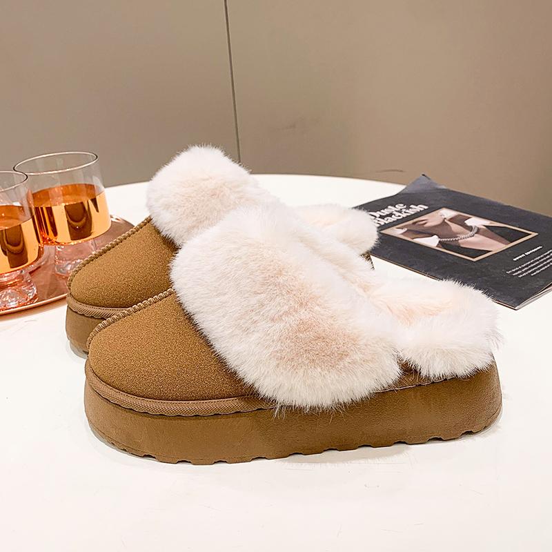 Женская одежда Mueller Shoes Тапочки из кроличьего меха Осень-зима Теплые Супер горячие ленивые домашние туфли Плоские тапочки с закрытым носком
