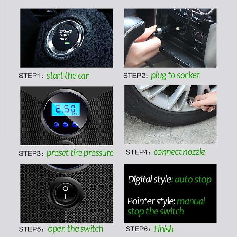 Цифровой насос для накачки шин, 12 Вольт, автомобильный портативный воздушный компрессор, насос 150 PSI, автомобильный воздушный компрессор для авто, мотоциклов, велосипедов