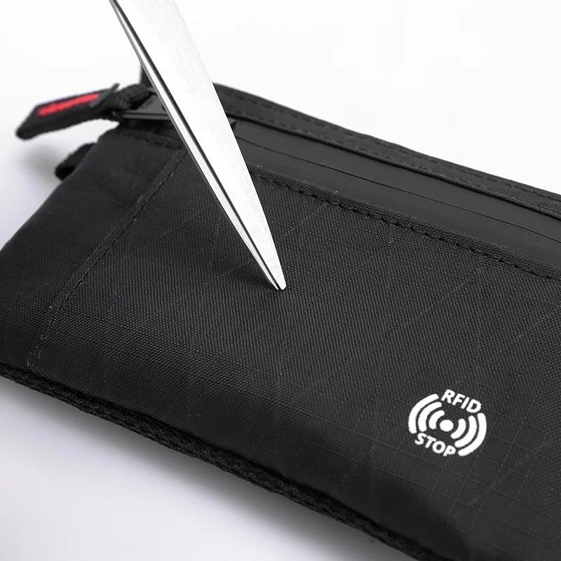 Мужские кошельки RFID-держатель для кредитных карт Роскошный нейлоновый тонкий кошелек Чехол на молнии для ключей и карт Мужской тактический кошелек Кошелек для монет с карабином