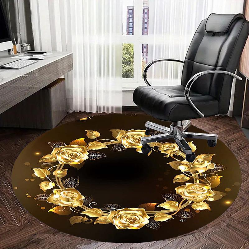 1pc Office Carpet Chair Mats Golden Rose Wreath Design Perfect for Decorating Office Chairss, Or Bedrooms.YDT505