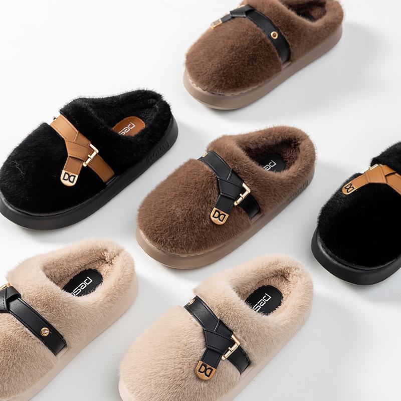 Хлопковые тапочки зима 2025 новые домашние комнатные нескользящая толстая подошва плюшевые теплые хлопковые швабры зимние