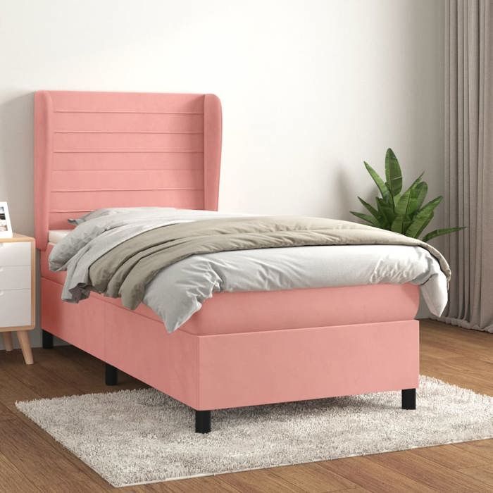 Lit avec matelas - Maison Exclusive - 90x200 cm - Velours rose - Tête de lit réglable