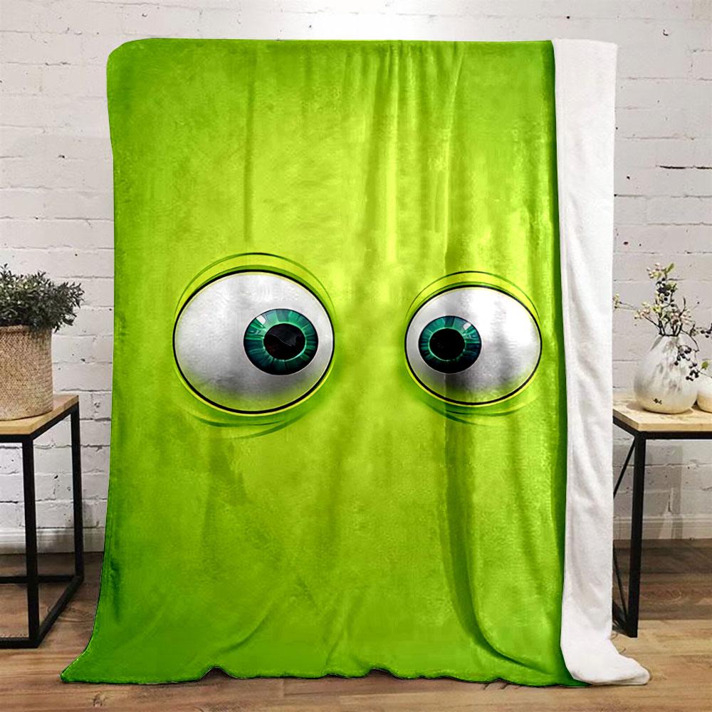 Two large, cartoonish eyes on a bright green background. for all seasons blanket lunch break throw gift