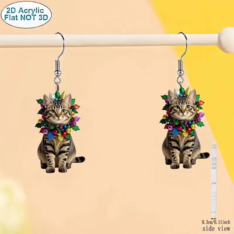 Cross-border new product cartoon kitten earrings flat acrylic cute creative Christmas gift cat earrings jewelry