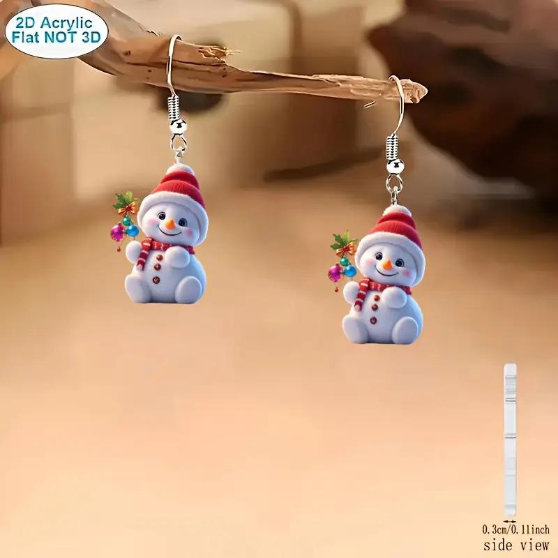 Amazon cross-border new Christmas snowman earrings flat acrylic atmosphere cute snowman earrings jewelry