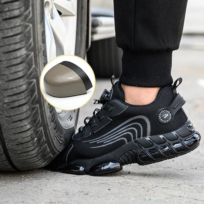 Мужские рабочие защитные ботинки с вращающейся пряжкой, рабочая обувь со стальным носком, устойчивая к проколам, мужская защитная обувь на воздушной подушке, мужские кроссовки с защитой от повреждений