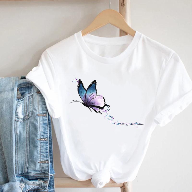 Tee Top Women Print Summer Fashion Tshirt Dandelion Butterfly Plant Clothing Casual Short Sleeve Lady Female Graphic T-shirt