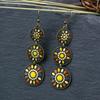 Vintage Bohemian Drop Dangle Earrings For Women Long Crystal Flower Hollow Geometric Enamel Ethnic Boho Wedding Earrings Jewelry