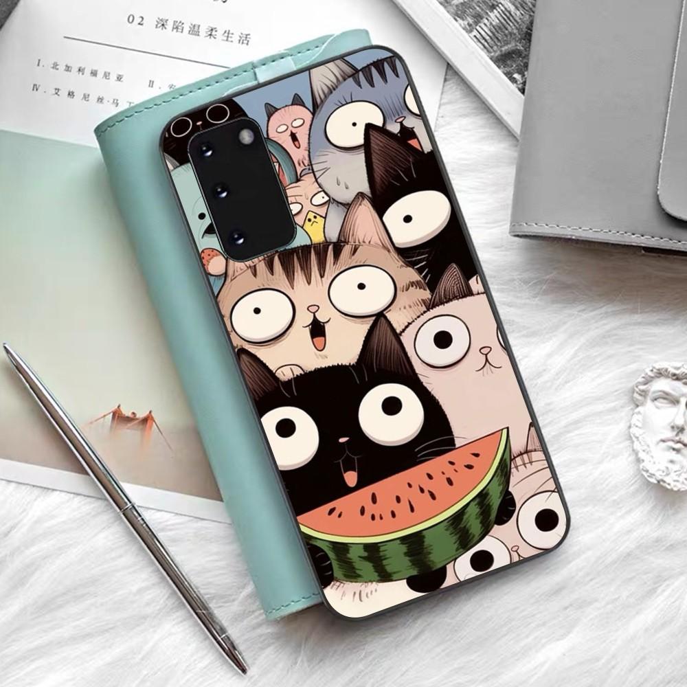 Cartoon Cute Cats Background Phone Case Silicone PC+TPU For Samsung S10 20 30 22 23 24 Plus Lite Ultra Cover