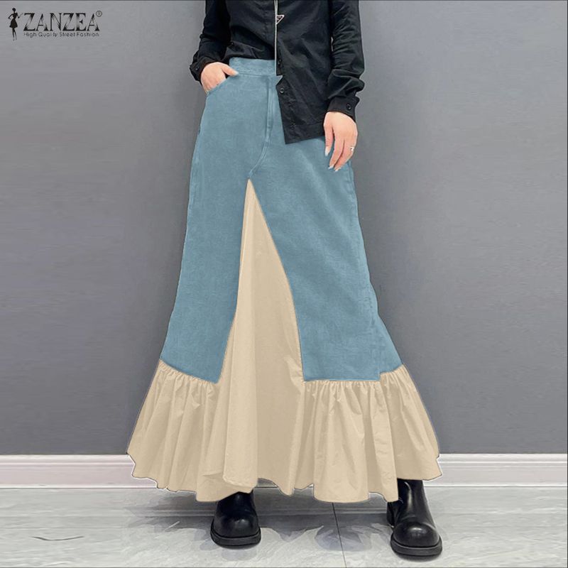 ZANZEA Женские повседневные длинные юбки свободного кроя с оборками